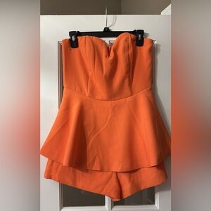 Orange Strapless Peplum Romper. Pink Lily. Size M